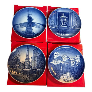 Bing & Grondahl American Christmas Heritage Plates (4) Blue White Danish Vintage